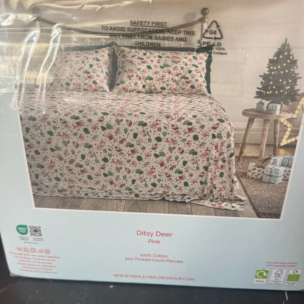 CATH KIDSON “ditsy deer”pink Christmas sheet set King size (I have Queen& full!)